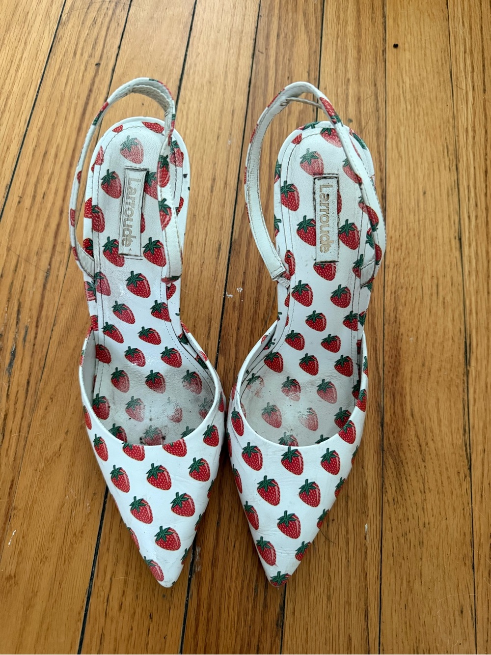 Strawberry Print White Slingback Heels